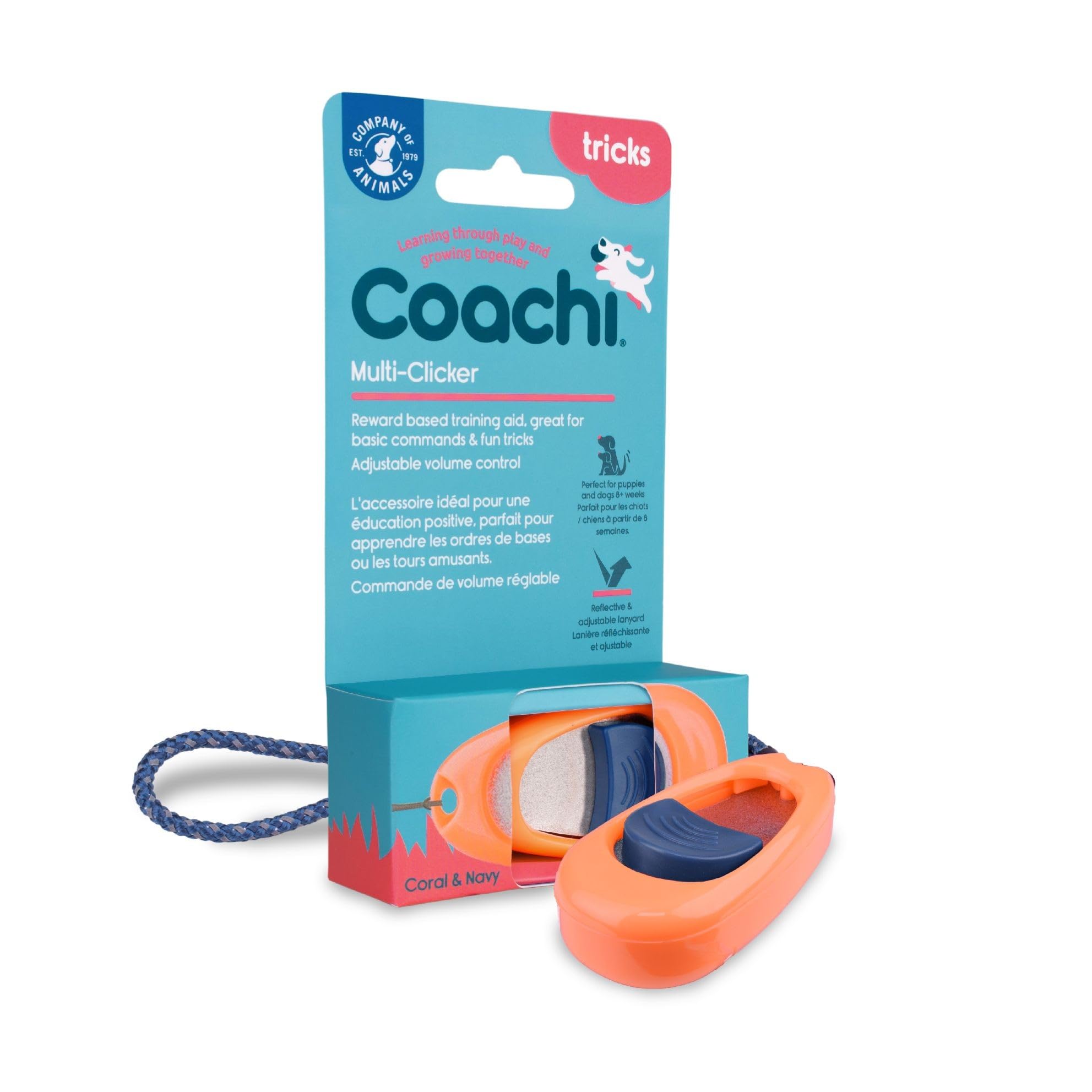Coachi Multi-Clicker, Dog Accessory, Volume Control with 3 settings, Easy to Click, Adjustable Wrist Strap, Clicker for Dog Training, Including Sensitive Dogs and Puppies