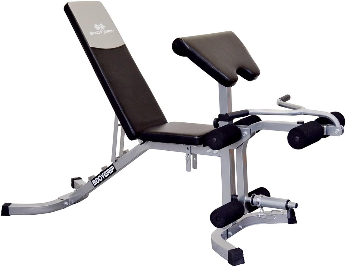 Adjustable Weight Bench With Preacher Pad & Leg Curl (Silver) Amazon
