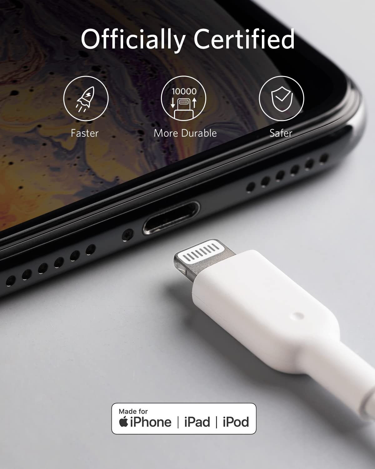 Anker Powerline II Lightning Cable,Apple MFi Certified,USB Charging/Sync Lightning Cord Compatible with iPhone 11 Series/SE/Xs/XR,and More(10FT,White)