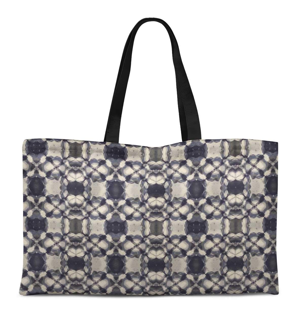 S4Sassy Grey Mosaic Tie-Dye Printed Women Large Tote Bag Shopping Travel Bag Shoulder Handbag 12x16 Inches