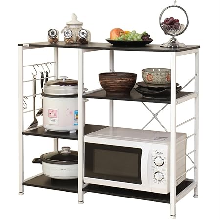 DlandHome 3+3 Ablage Mikrowellenhalter Küchenregal Bäcker Regal Standregal multifunktionale Küche Regal Speicherwagen mit Hak