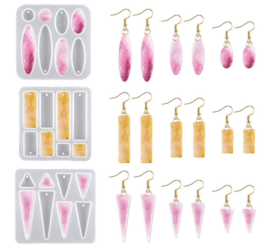 Nifocc 3 Pcs Earrings Resin Molds Jewelry Casting Molds Rectangle Oval Triangle Geometric Pendant Silicone Mold Dangle Drop Crystal Epoxy Mould for DIY Crafts Keychain Charms