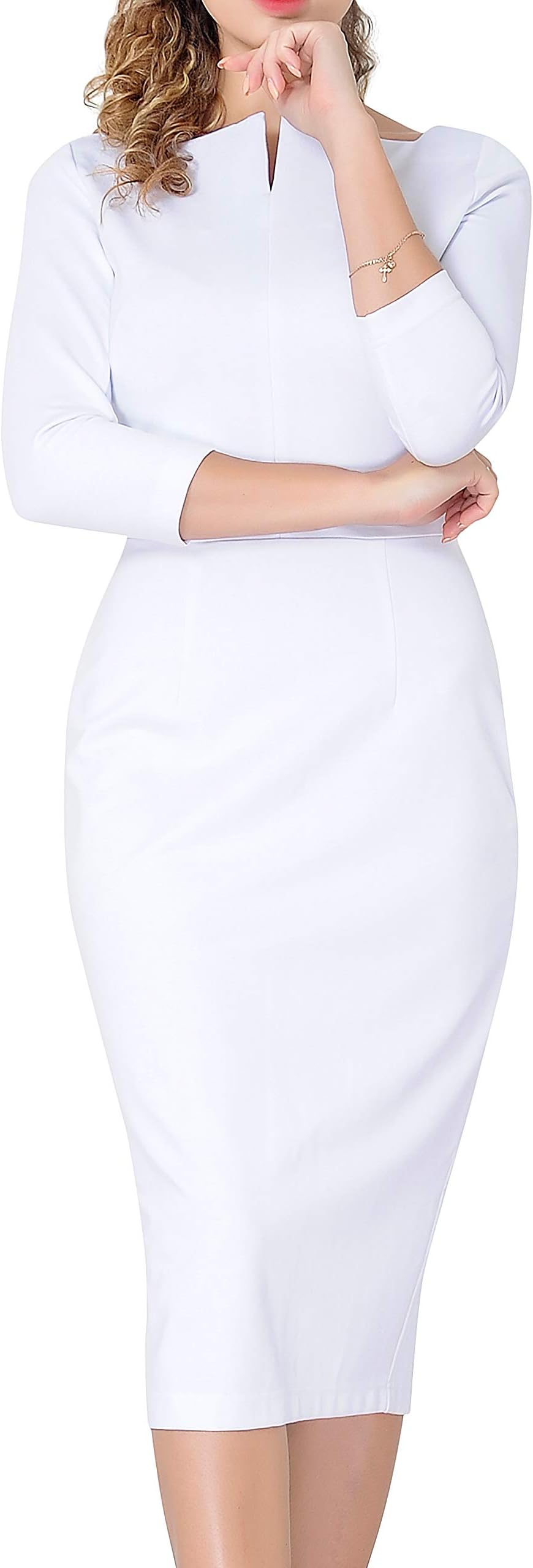 Women's Work Office Business Square Neck Sheath Midi Dress