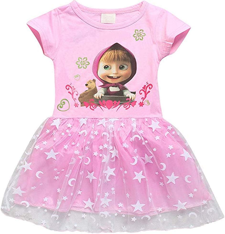 Girls Masha and Bear Short Sleeve Princess Birthday Party Dress (3-4year) Pink