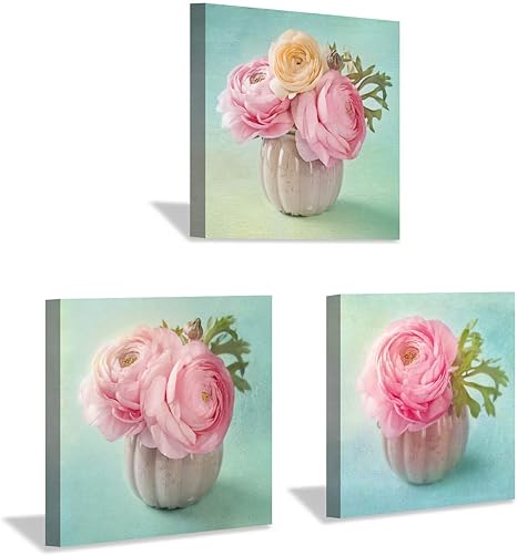 Amazon Hardy Gallery 花柄絵 自然のアートワーク プリント アイボリーの花瓶に咲くピンクのバラのブーケ ラップキャンバスに描かれた3ピースのグラフィックアート ホームデコレーション用 アートフレーム ポスター オンライン通販