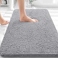 OLANLY Bathroom Rugs 30x20, Extra Soft Absorbent Chenille Bath Rugs, Rubber Backing Quick Dry, Machine Washable Bath Mats for Bathroom Floor, Tub and Shower, Home Decor Accessories, Grey