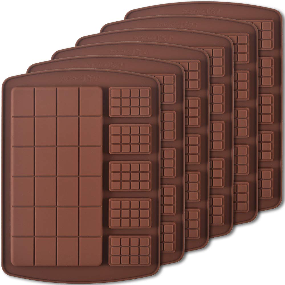Newk Chocolate Silicone Molds, Break-Apart Candy and Energy Bar Silicone Molds, Pack of 6