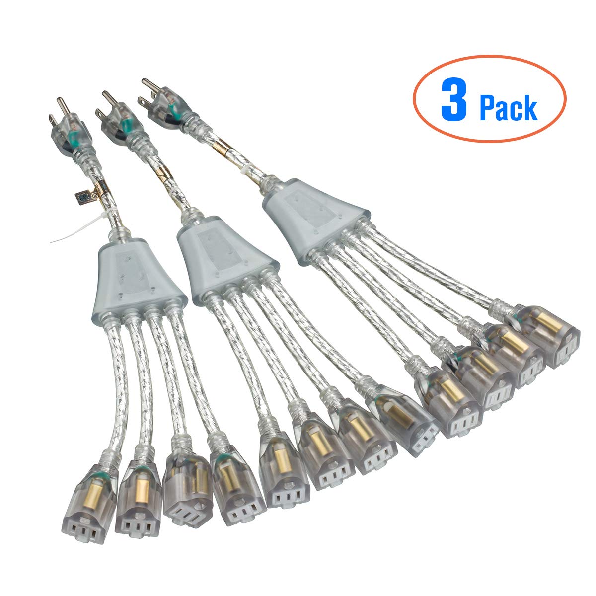 UL Listed 16AWG/13A 3 Prong 4 Pack, Black, 8 Inch Miady Short Power