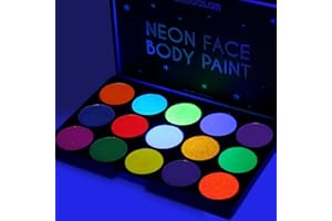 BADCOLOR Glow UV Face Paint, 15 Colors Neon Eyeshadow Palette, Water-Based UV Blacklight Face Body Paint for Kids - UV Eyeliner Makeup Palette for Halloween Glow Party Club Music Festivals