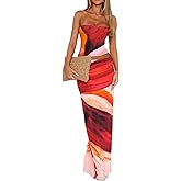 Goafuliy 2 Piece Skirt Sets for Women Summer, Floral Sleeveless Tube Top Bodycon Maxi Skirts Y2k Vacation Going Out Outfits