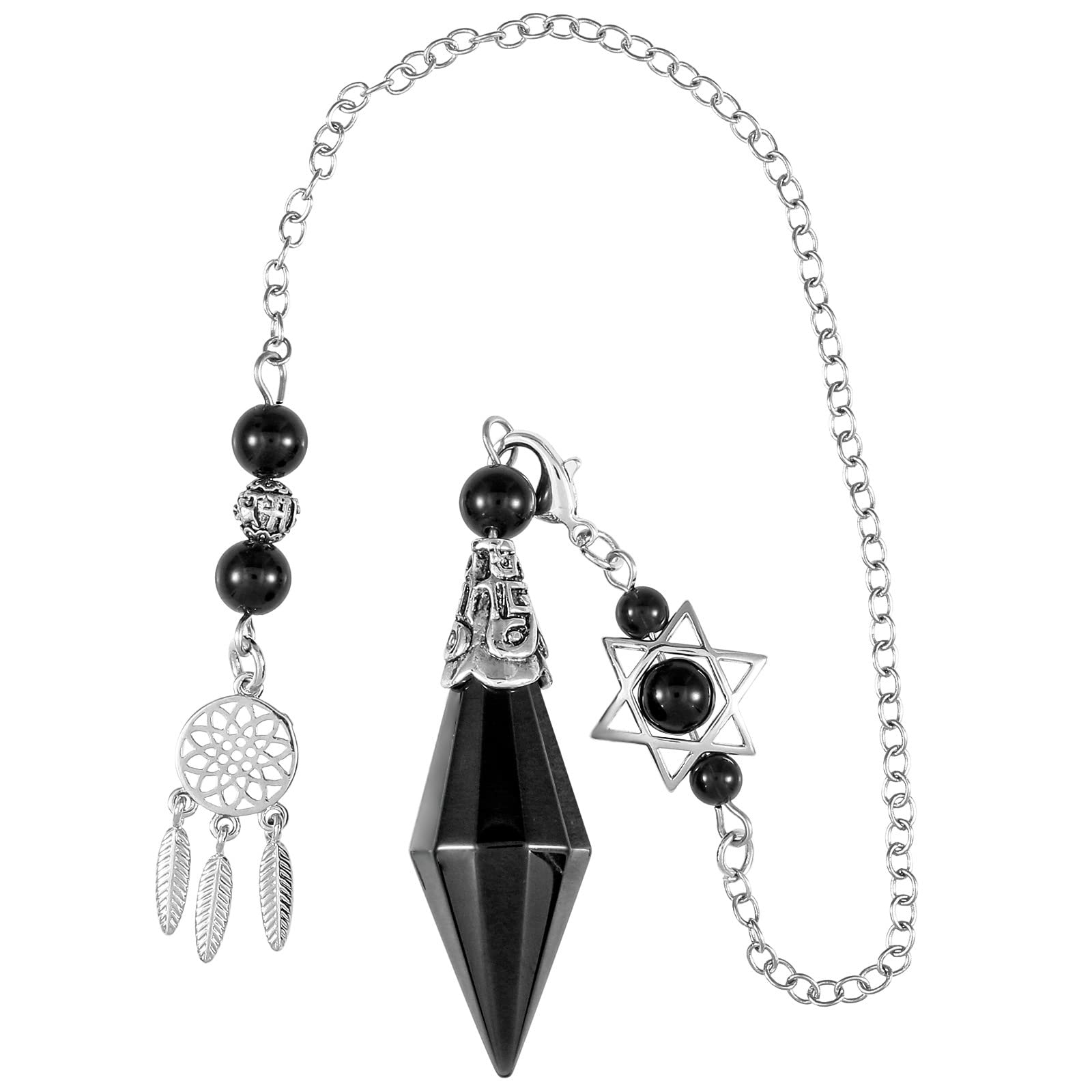 KYEYGWO Black Obsidian Cone Stone Pendulums, Double Crystal Point Pendulum Crystal Stone Cut Pendant Necklace for Dowsing Scrying Divination Meditation Reiki Healing