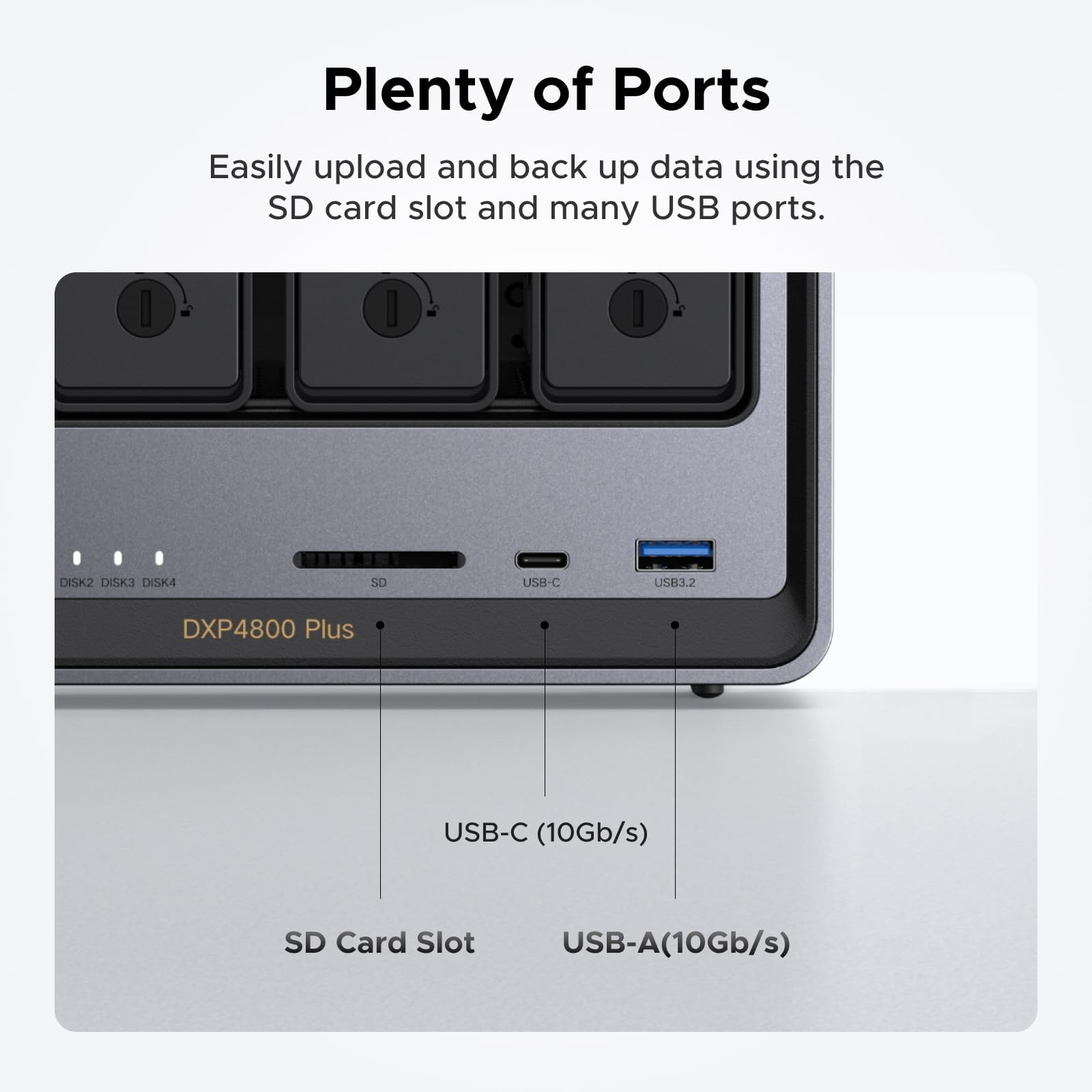 UGREEN NASync DXP4800 Plus 4-Bay Desktop NAS, Intel Pentium Gold 8505 5-Core CPU, 8GB DDR5 RAM, 128GB SSD, 1x 10GbE, 1x 2.5GbE, 2x M.2 NVMe Slots, 4K HDMI, Network Attached Storage (Diskless)