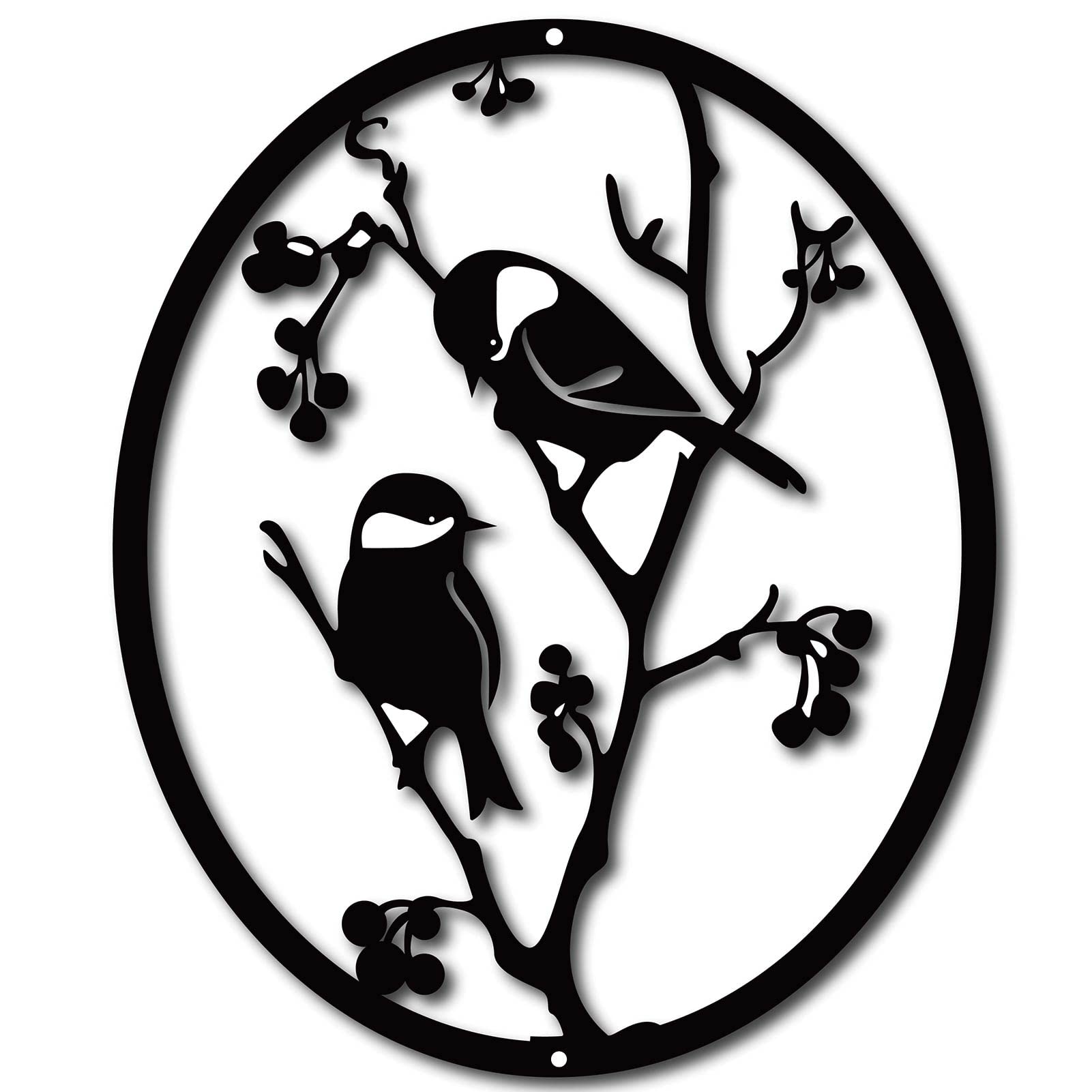 CREATCABIN Birds on Oval Round Metal Wall Decor Tree Art Metal Bird Garden Wall Art Signs Black Hanging for Christmas Halloween Home Decoration Indoor Outdoor Garden Aesthetic Bedroom 10x12inch