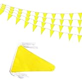 Rotenl 50 Feet 30 Pcs Solid Yellow Pennant Banner Flags String Hanging Triangle DIY Flags, Bunting Streamers Decorations for Grand Opening, Birthday, Wedding, Party Celebration (Yellow)