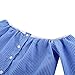XWDA Women Off Shoulder Blouse Sexy Cotton Shirt Casual Blue White Stripe Tops