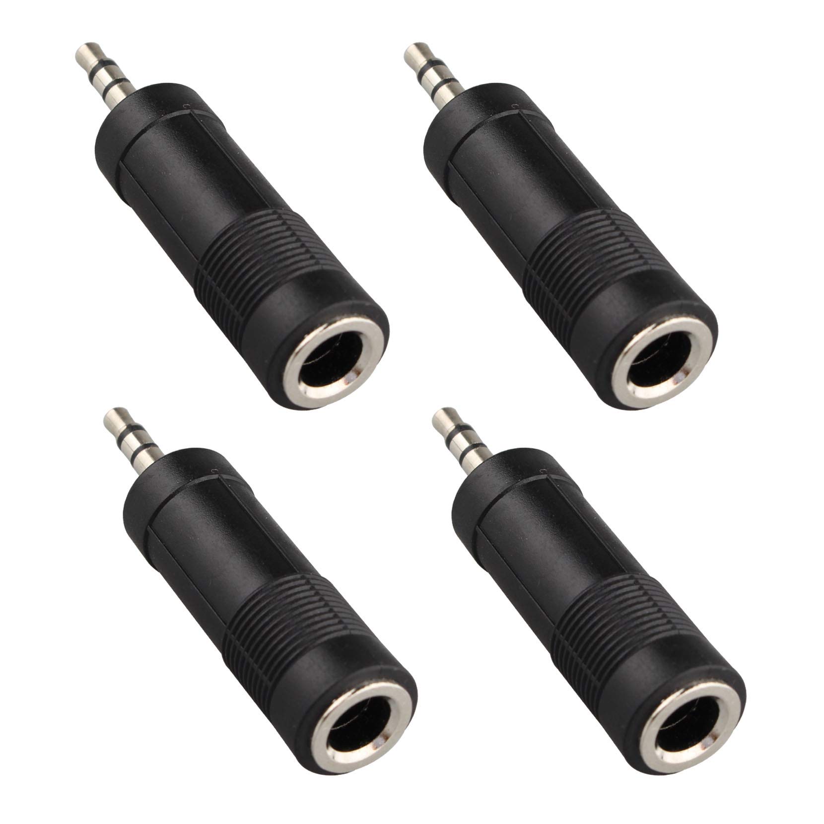 Jopto 4PCS 3.5mm Stereo Jack Plug to 6.3mm Stereo Socket Adapter 3.5mm Male to 6.3mm (1/8 to 1/4) Audio Female Jack Adapter Nickel Plated for Amplifier Console Guitar Piano Drum Speaker Microphone