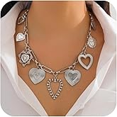 CLOORDE Silver Heart Necklace for Women Chunky Silver Heart Charm Necklace Vintage Statement Love Choker Necklaces Prom Party Vacation Valentine's Day Jewelry Gifts for Her