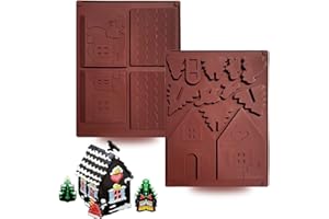 BENEKIY 2 Pack Gingerbread House Molds 3D Christmas Silicone Fondant Mold Party Cupcake Topper Decorating Tools Chocolate Candy Mold Gum Paste Polymer Clay Resin Mould Handmade Soap Mold for Xmas Party
