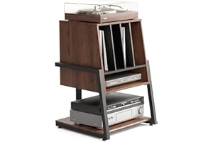 FITUEYES Design Record Player Stand with Vinyl Record Storage, Turntable Stand with Station up to 120 pcs, Small Entertainment Center for Living Room, Eiffel Series