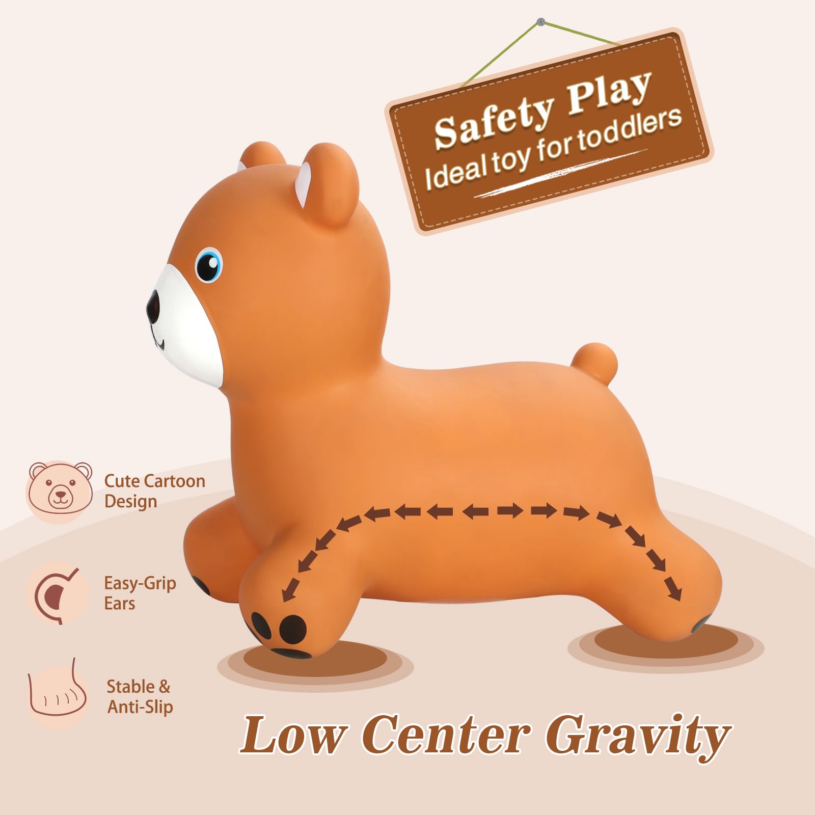 INPANY Bouncy Horse, Bear Hopper Toys, Toddlers Bouncing Animal, Kid Ride on Rubber Bouncer, Outdoor Indoor Cute Birthday Gifts for 2 3 4 Year Old Girls Boys