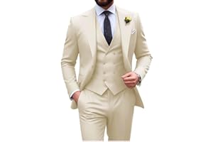 HUEZOE Mens Suit Slim Fit 3 Piece Double Breasted Suit Men Formal Tuxedo Set Casual Wedding Prom Groom Suits