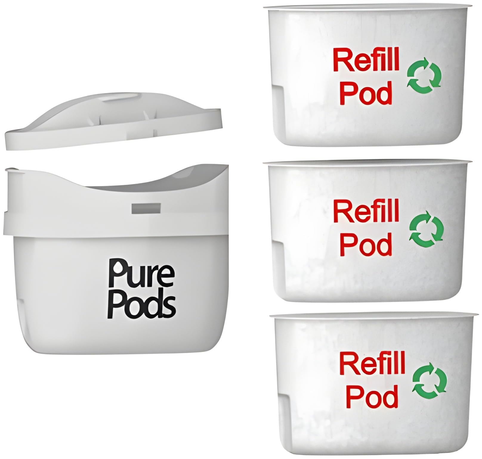 PurePods Starter Kit Refillable Reusable Water Filter Cartridge & 3X Refills Compatible with Most Refillable Brita Maxtra*, Maxtra+* & Perfect Fit*Jugs