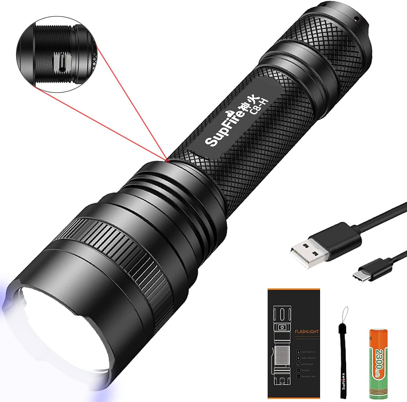 LED Flashlight High Lumens Rechargeable, Super Bright 1000 Lumen Light Brights, 5 Lights Modes Tactical Flashlights Waterproof for Outdoor Camping Hiking Cycling with Battery Include - - 