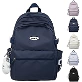 VTTDB Kawaii Backpack with Cute Accessories Casual Aesthetic Daypack Simple Laptop Bag Waterproof Travel Rucksack for Women (dark blue)