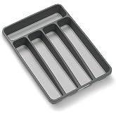 madesmart Classic 5 Compartment Compact Silverware Tray, Granite | non slip feet, rounded corners, branded icons, soft grip lining, forks knives spoons, flatware sorting, woman owned
