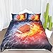 ARIGHTEX American Football Bedding Fire and Ice Brown Ball Flames Pattern Duvet Cover Sports Themed Bedding Dark Blue Orange Boys Duvet Cover (Twin)