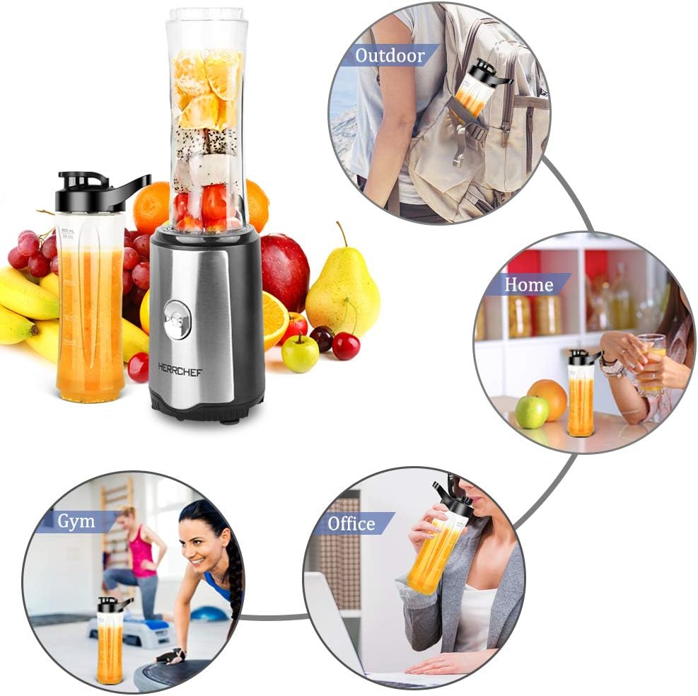 Smoothie Blender, Herrchef Blender for Shakes and Smoothies, Personal Blender for Fruits and Vegetables with 2 Portable BPA-Free 20Oz Sport Cups, 350W: Kitchen & Dining