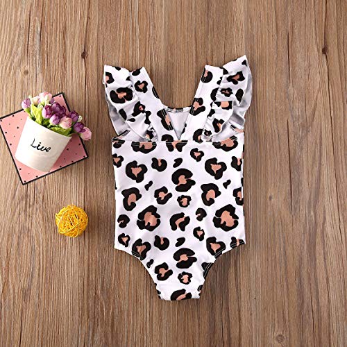 Kids Toddler Baby Girls One-Piece Ruffle Swimsuit Floral Pineapple Watermelon Leopard Swimwear (6-12 Months, White Leopard)
