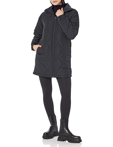 AMAZON ESSENTIALS WOMEN’S RELAXED-FIT RECYCLED POLYESTER MID LENGTH PUFFER COAT (AVAILABLE IN PLUS SIZE) (PREVIOUSLY AMAZON AWARE), BLACK, X-LARGE