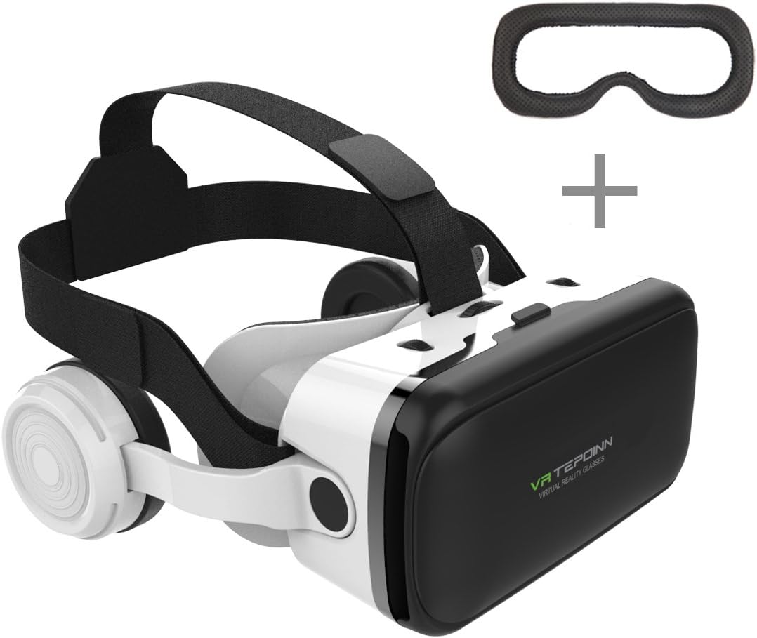 Tepoinn VR Brille mit Heaset und Augenmaske Augenschonende HDLinsen 120°Betrachtungswinkel für
