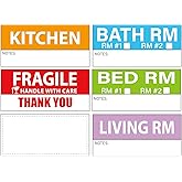 Yoget 42x90mm Large Home Moving Labels for Apartment Moving, 4 Different Color Coded Packing Stickers + 40Pcs Fragile Stickers + 40 Pcs Removable Blank Furniture Labels (240 Labels)