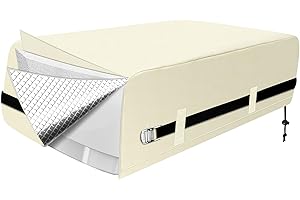 TWAKAP RV Air Conditioner Cover, 600D Heavy-Duty 3 Layer Insulated, Reinforced Windproof RV AC Covers for Roof, Compatible with Coleman Mach 15/10/8 and Other Models (43"D x 30"W x 15"H), Beige