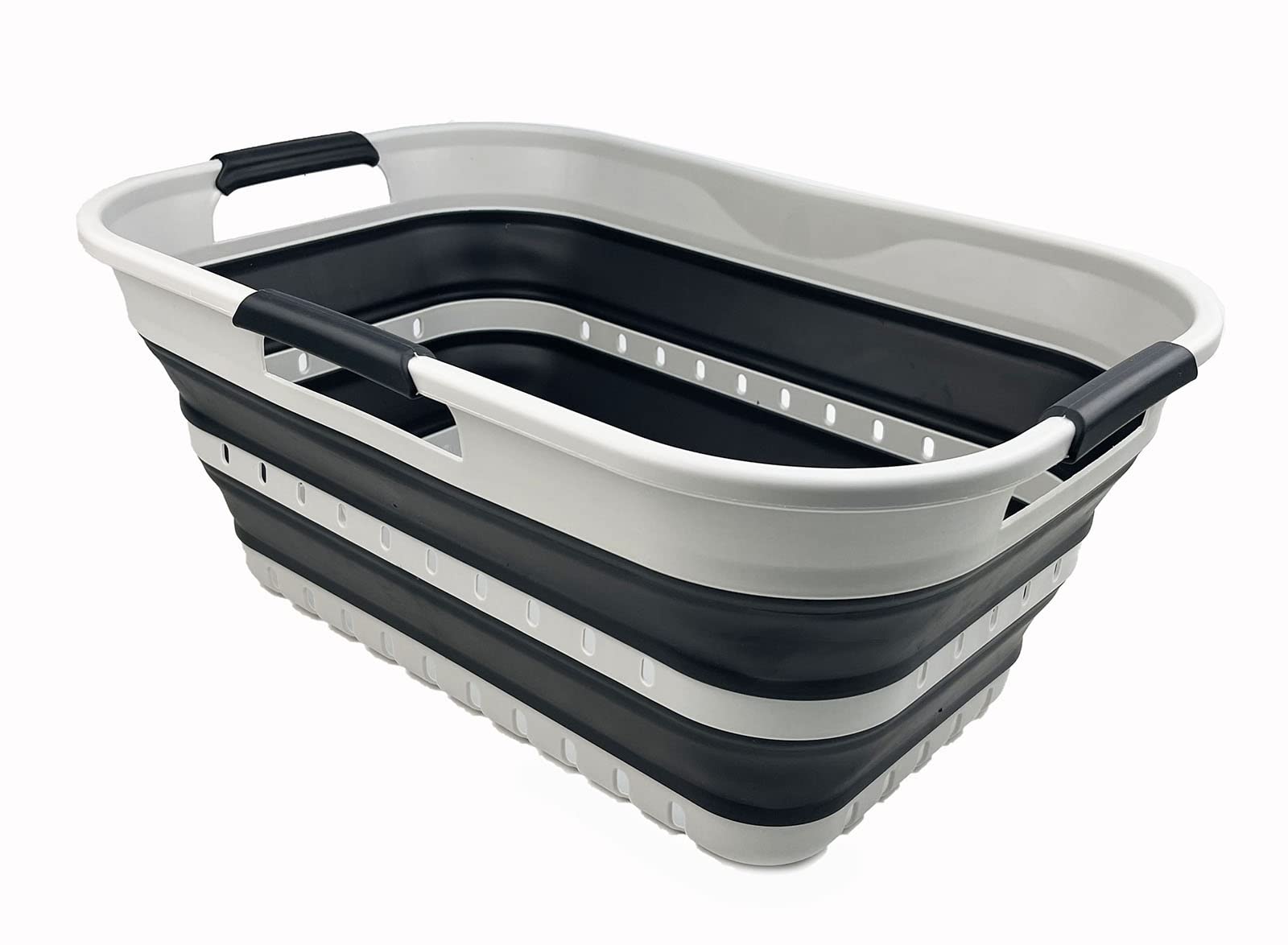 SAMMART 21L Super Mini Collapsible 3 Handled Plastic Basket - Foldable Pop Up Storage Container/Organizer - Space Saving Hamper/Basket (Grey/Slate Grey)