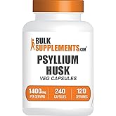 BulkSupplements.com Psyllium Husk Capsules - Psyllium Supplement, Psyllium Husk Fiber - Vegan & Gluten Free, 240 Veg Capsules (Pack of 1)