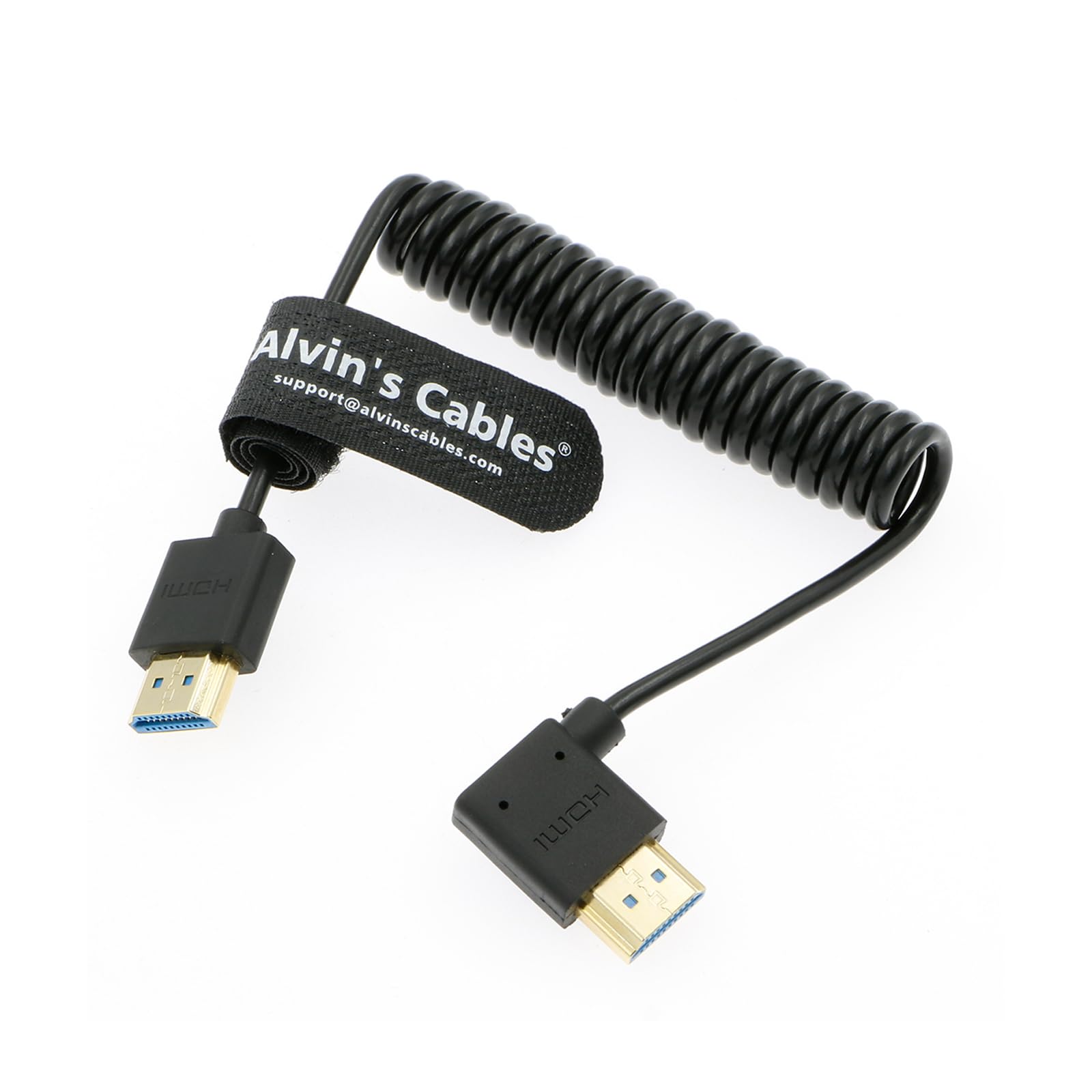 Alvin's Cables 8K 2.1 HDMI High Speed Soft Coiled Cable Straight to Left Angle for Atomos Ninja V, Portkeys BM5, for Feelworld Monitor, for Canon C300, Z CAM E2, for Sony FS5| FS7| A7S3 Cameras — image 1