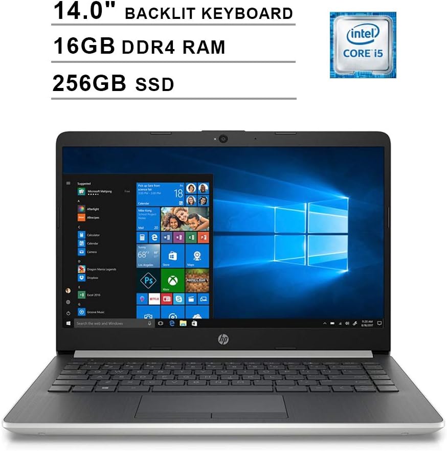 2020 Newest HP Pavilion 14 Inch Laptop (Intel Quad-Core i5-8265U up to 3.9GHz, 16GB DDR4 RAM, 256GB SSD, Intel UHD 620, Backlit KB, WiFi, Bluetooth, HDMI, Webcam, Windows 10) (Silver)
