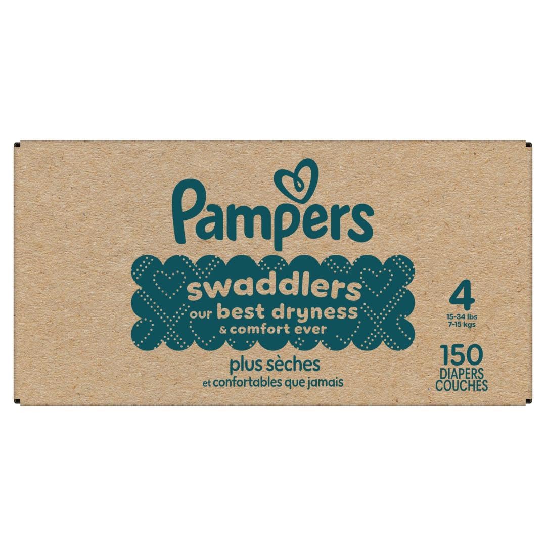 Pampers Swaddlers Diapers, Size 4 (15-34 lbs), 150 Count, Absorbent, Keeps Baby Dry and Comfortable, Skin Safe Disposable Baby Diaper (Packaging May Vary)