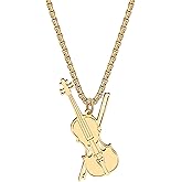 LONYOO Stainless Steel Violin Necklace Cello Pendant 18K Gold Plated Jewelry Music Lover Gifts for Violinists Violist Gold Necklaces for Women