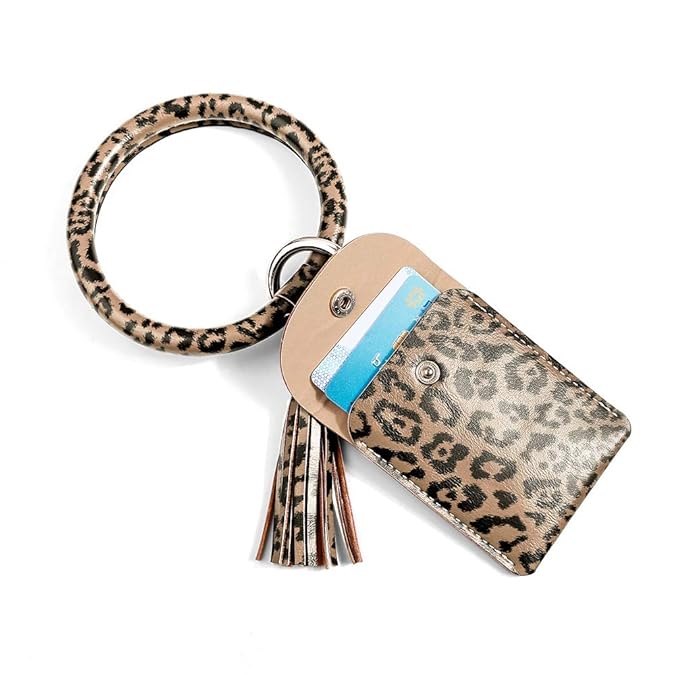 Cheetah Key Ring Bracelet with Wallet ID Card Holder Women Bangle