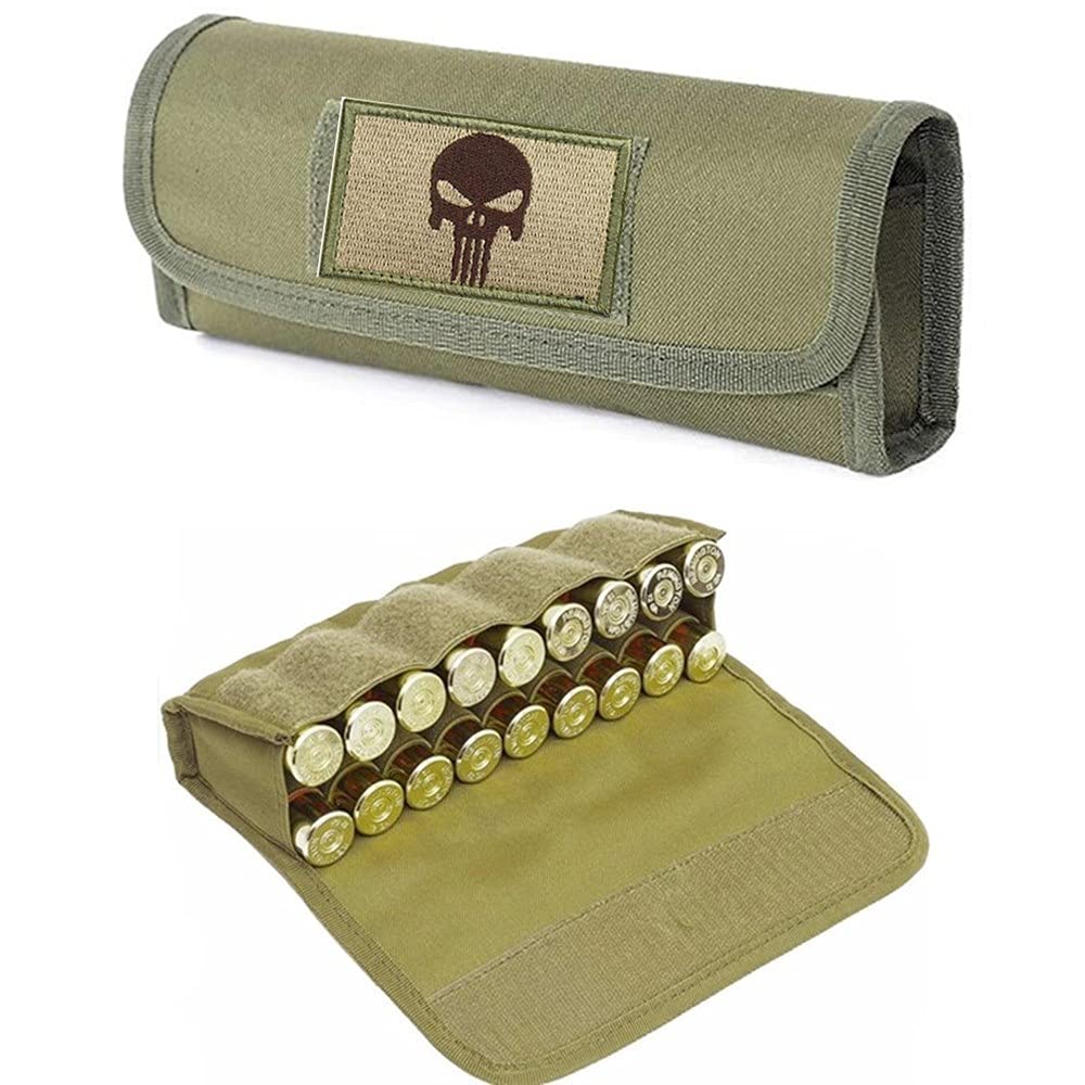 ACEXIER Hunting Military 18 Round Tactical Molle Cartridge Shell Holder Ammo Bag Pouch Military Waist Bag 12/20 Gauge Gun Bullet Pouch（Include One Tactical Patch）