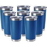 HASLE OUTFITTERS 20oz Tumblers Stainless Steel Mugs with Lid Double Wall Vacuum Insulated Coffee Cups for Cold & Hot Drinks (20oz-Dark Blue, 8 Pack)