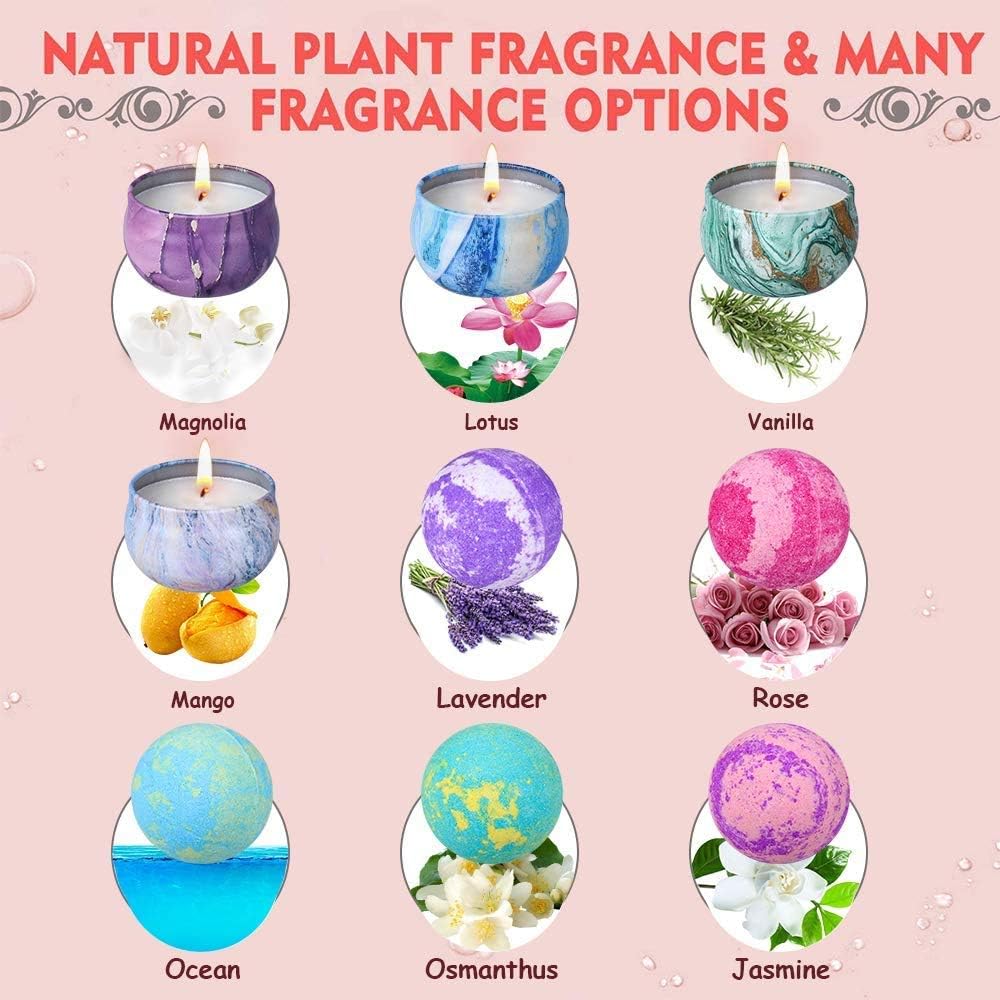 OFUN Bath Bombs & Scented Candles Gift Set, Large Bombs for Women Gifts Spa Gift Idea for Girls Friends - Image 4