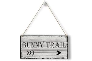 HTBIG Rustic Bunny Trail Decor Wood Wall Art Wall Hanging Decor Easter Bunny Decorations Easter Gift Wooden Decorative Plaque Sign for Home Farmhouse Easter Rabbit Sign