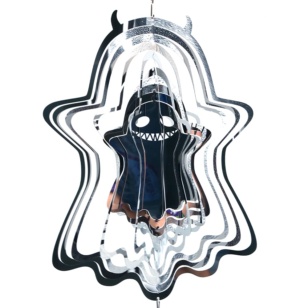 CENPEK Stainless Steel Wind Spinner, 3D Rotating Wind Chimes, Hanging Smile Ghost Wind Spinner with S Hook, for Garden Lawn Yard Window Home Decor