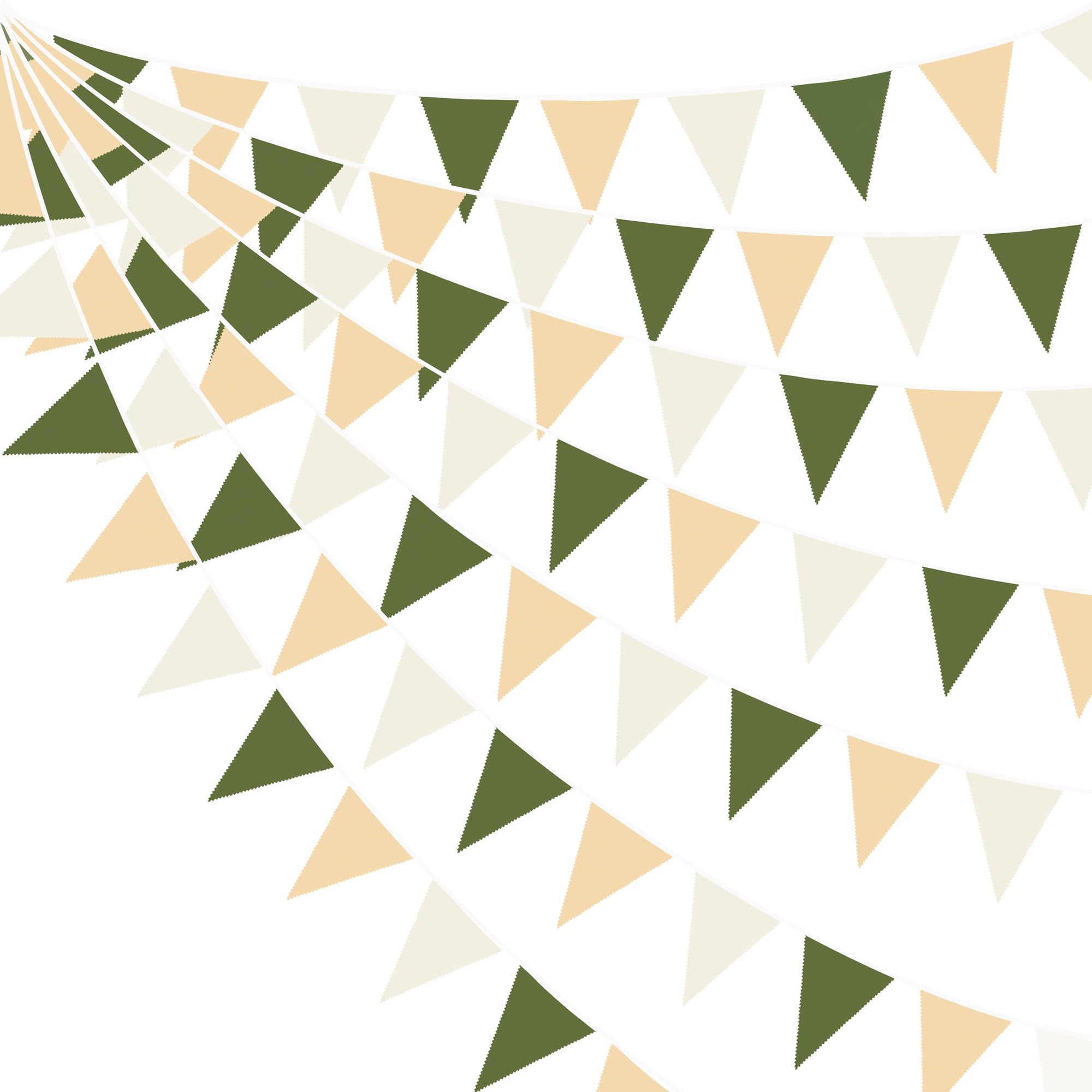 Photo 1 of 32Ft Sage Green Party Decorations Olive Green Tan Brown Cream Neutral Triangle Flag Fabric Banner Pennant Bunting Garland Streamers for Birthday Wedding Baby Shower Woodland Jungle Safari Party Decor