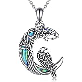Raven/Cat/Tree of Life Necklace for Women 925 Sterling Silver Abalone Shell Tree of Life Pendant Animal Jewelry Halloween Christmas Birthday Gifts for Daughter Lover